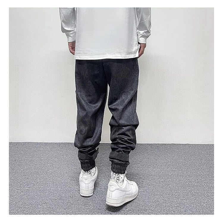 hip hop loose fit elastic waist pants fashion paisy ankle pants mens casual letter embroidery drewstring sportwear pants joggers unique joggers style 3527