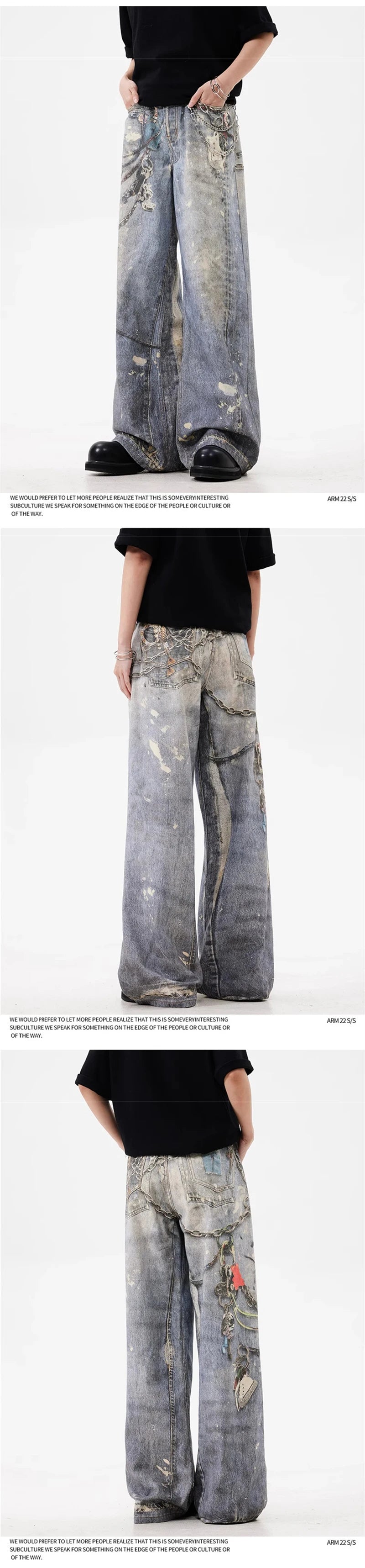 new 3d chain printed baggy jeans for men and women casual baggy straight denim pants high street wide leg y2k blue jean unique jeans style 440