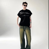 new summer street fashion set mens cotton retro letter printed t shirt halo dyed washed jeans suits male hip hop 2 pcs 2024 unique jeans style 4704