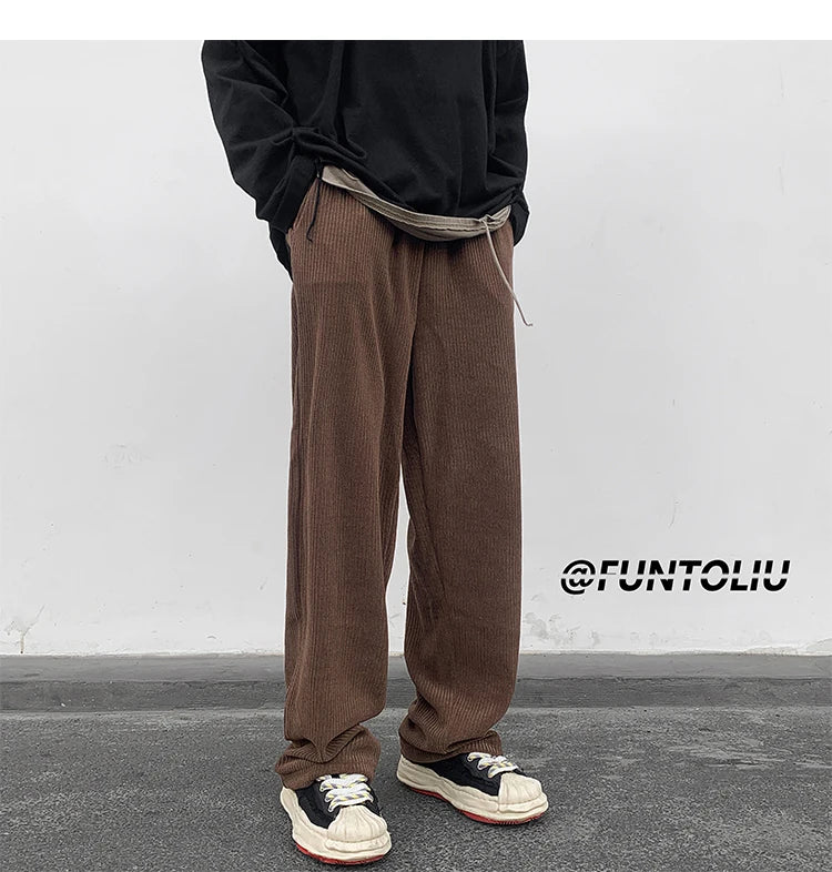 spring brown black corduroy pants men fashion retro casual pants men streetwear loose hip hop straight pants mens trousers m 2xl unique default style 3776