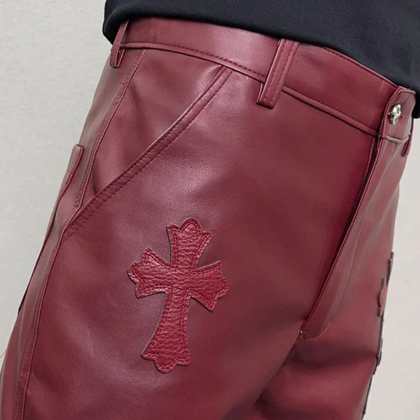pu leather pants men streetwear fashion hip hop punk gothic vibe casual faux leather pant man boyfriend motorcycle trousers relaxed fit trousers