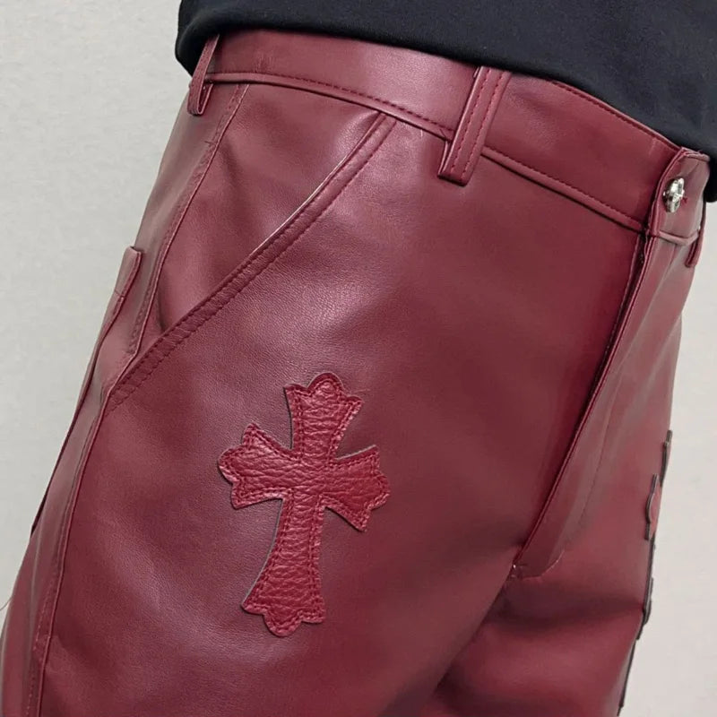 pu leather pants men streetwear fashion hip hop punk gothic vibe casual faux leather pant man boyfriend motorcycle trousers relaxed fit trousers