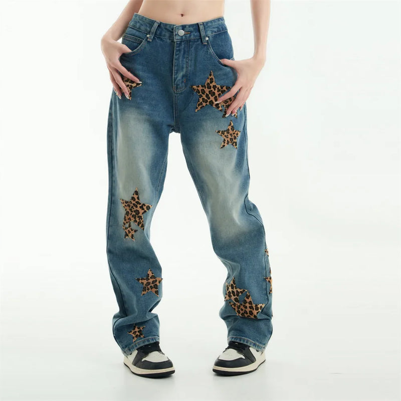 black baggy jeans men star patchwork straight denim pants fashion jeans male streetwear hip hop y2k loose trousers unique jeans style 812