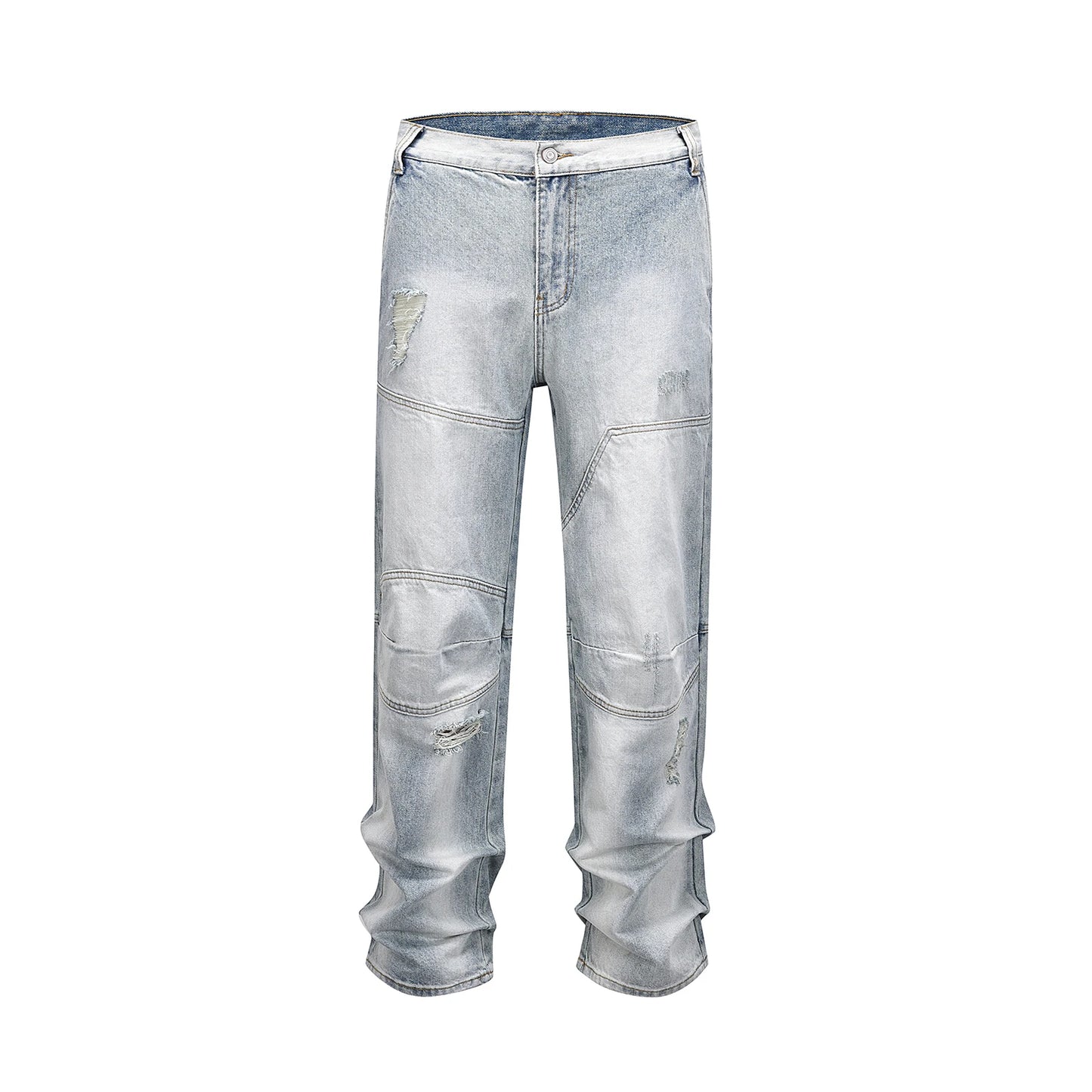 streetwear ripped damaged washed blue baggy denim pants for men straight distressed casual jeans oversized cargo trousers combat utility trousers