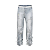streetwear ripped damaged washed blue baggy denim pants for men straight distressed casual jeans oversized cargo trousers combat utility trousers