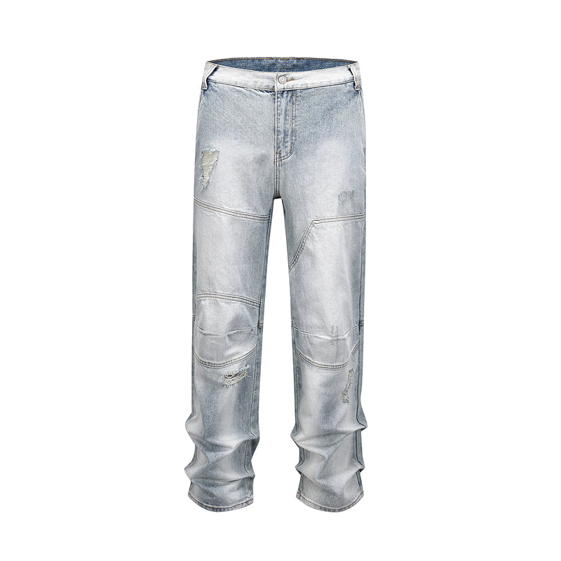 streetwear ripped damaged washed blue baggy denim pants for men straight distressed casual jeans oversized cargo trousers combat utility trousers