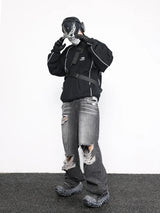 knee destroy big holes high street pants mens casual harajuku zipper straight trousers hip hop fashion streetwear baggy joggers relaxed fit joggers