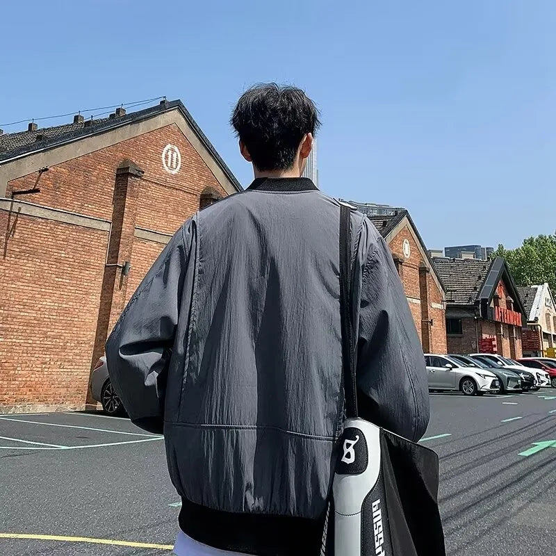 retro baseball bomber, daily drip outerwear, casual outfit