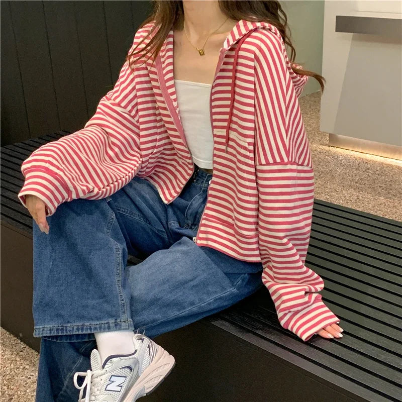 Autumn And Winter New Korean Style Ins Casual Sports Style Striped Hoo