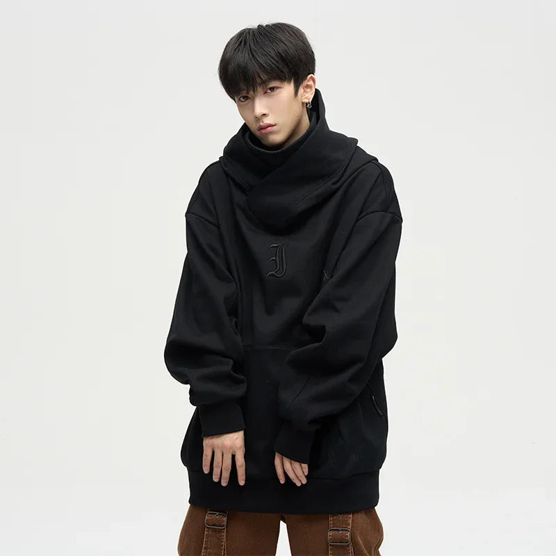 Autumn Ninja Streetwear Turtleneck Hoodies For Men Letter Embroidered Hip Hop Fashion Sweatshirts Y2K Vintage Fleece