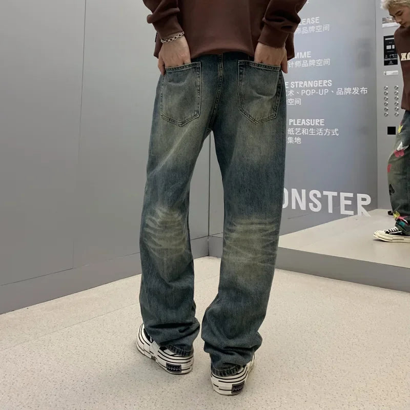 butterfly print jeans men streetwear fashion vibe loose casual hiphop straight washed denim pant jeans cityboy teen trousers vintage washed jeans
