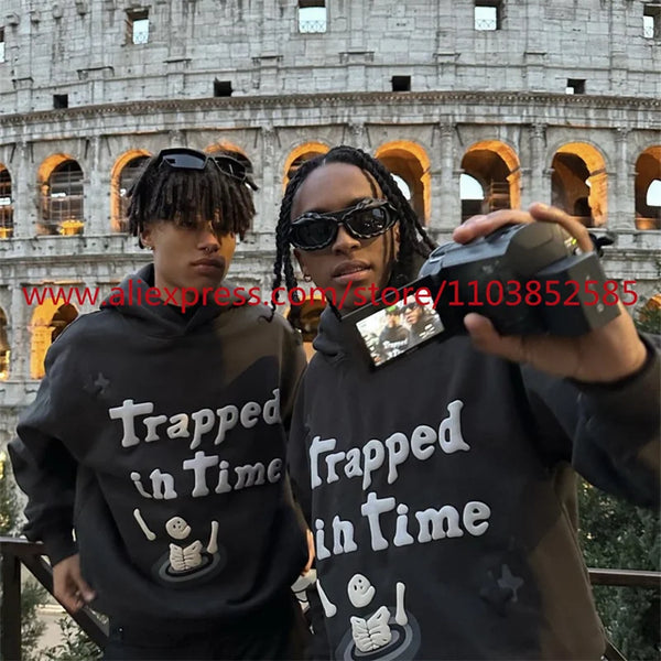 2024 Autumn Winter New Vintage Velvet Hoodie Long Sleeve American Heav