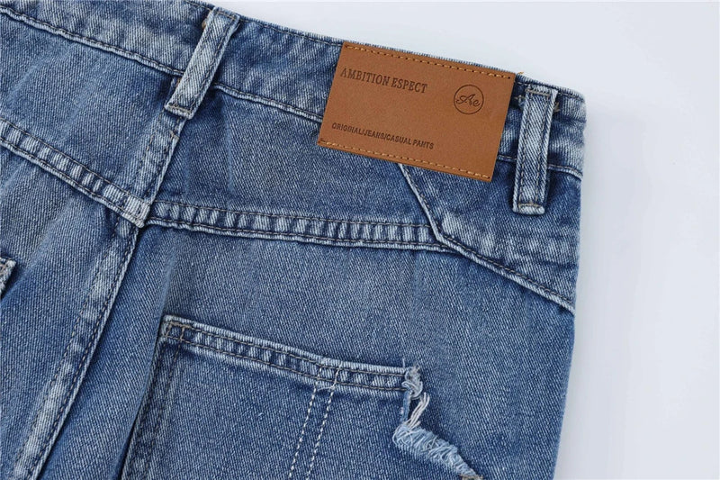 2024 ripped jeans high street straight trousers destroyed hole baggy denim pants vintage retro hip hop unique jeans style 414
