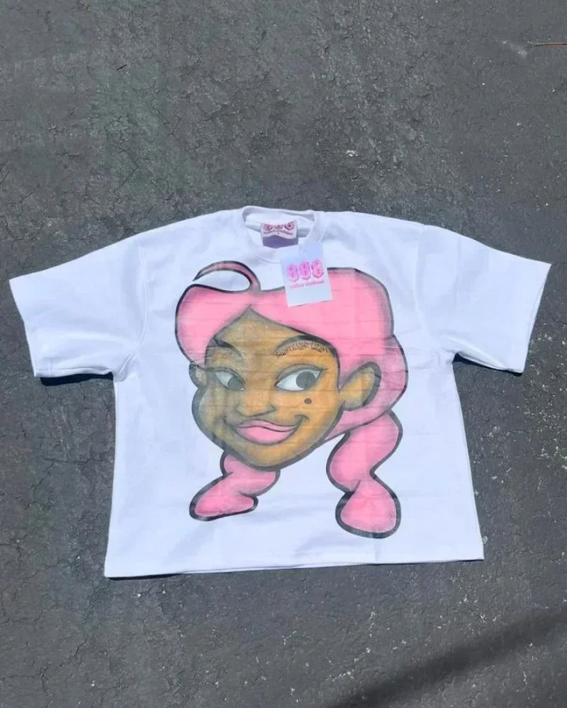Trapwear Graphic tee – Harajuku Y2K Oversized T Shirt Vintage Girl Graphic T Shirts