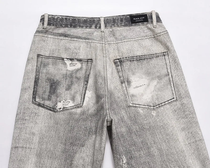 2023 european and american vintage digital printing jeans washed distressed straight denim pants mens streetwear y2k jean pants unique jeans style 5794