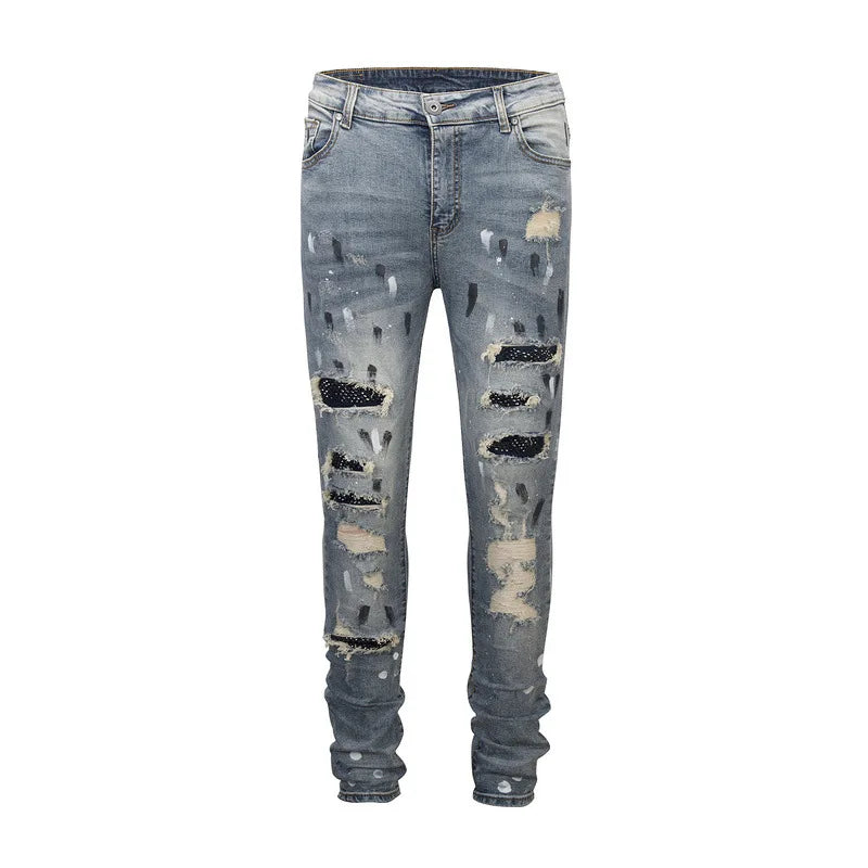 2023 brand new classic old washing rhinestones ripped holes jeans cotton denim pants comfort casual jeans size cargo 28 36 620 unique cargo style 742