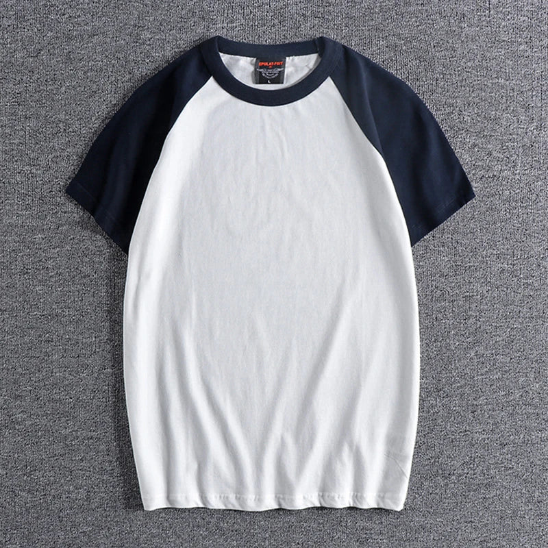 Glitchcore Anime panel – Summer Short Sleeved Mens New Retro Stitching Contrast Color