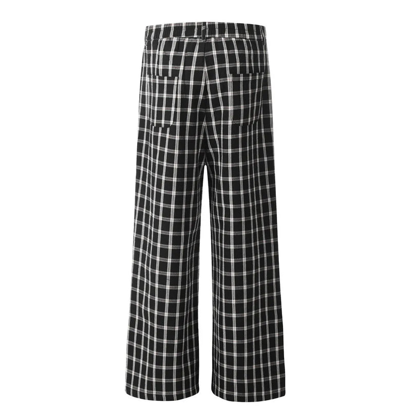 men women american streetwear fashion loose plaid wide leg straight pant boyfriend button down sports casual pants trousers unique default style 1427