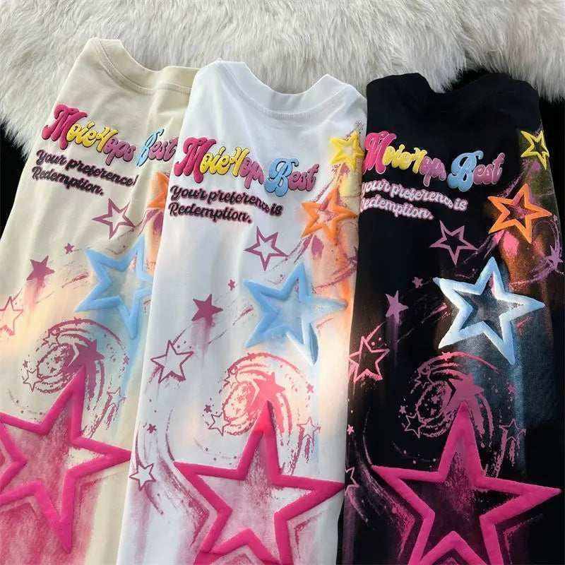 Gothic Streetwear – Harajuku Japanese Cartoon Flying Stars Cute Graphic T Shirts – Modern Streetwear for Everyone