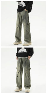 2024 new hip hop wide leg jeans for men washed distressed baggy denim trousers high street deconstruction cargo jean y2k pants unique cargo style 450