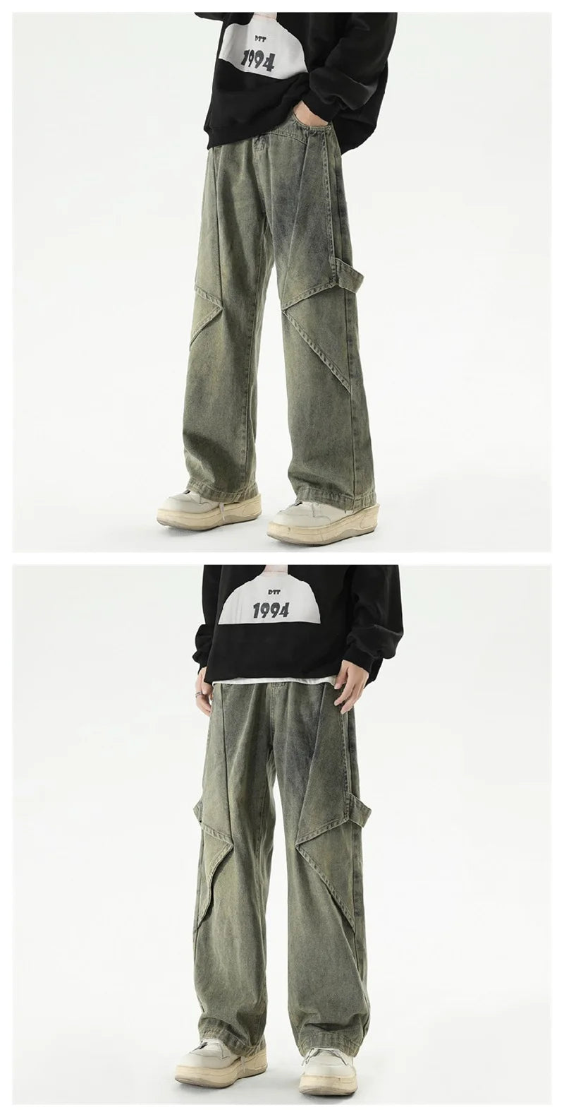2024 new hip hop wide leg jeans for men washed distressed baggy denim trousers high street deconstruction cargo jean y2k pants unique cargo style 450