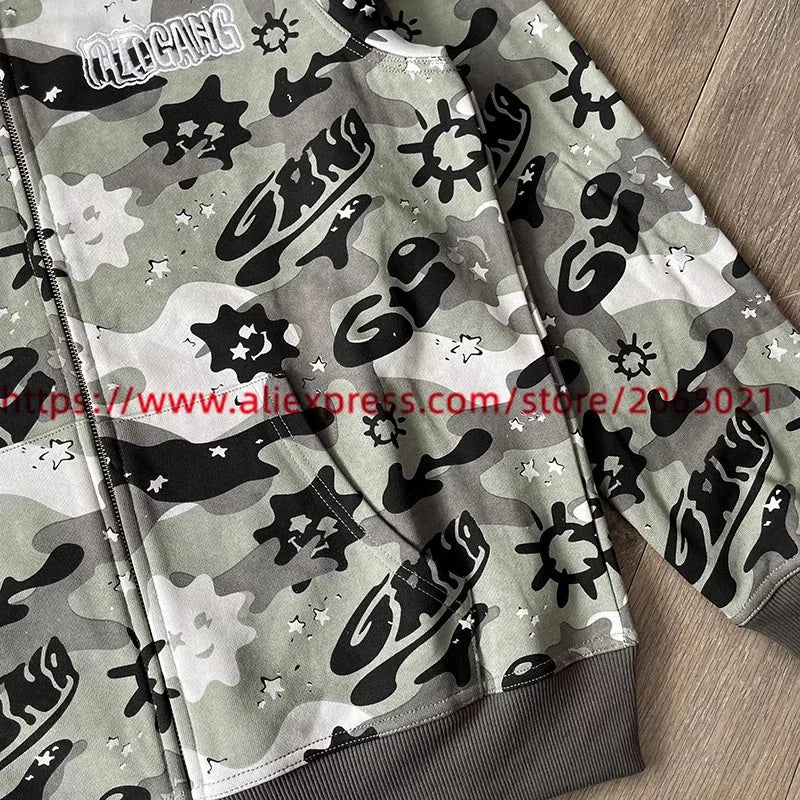 Towel Embroidered Cartoon Camouflage Glo Gang The Glory Full Zip Hoodi