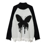 destroy ripped neck knitted sweater unisex butterfly pattern pullover long sleeve autumn winter warm sweaters streetwear jumpers - urban fashion pullover, soft fleece-lined outerwear, gothic aesthetic hoodie for winter