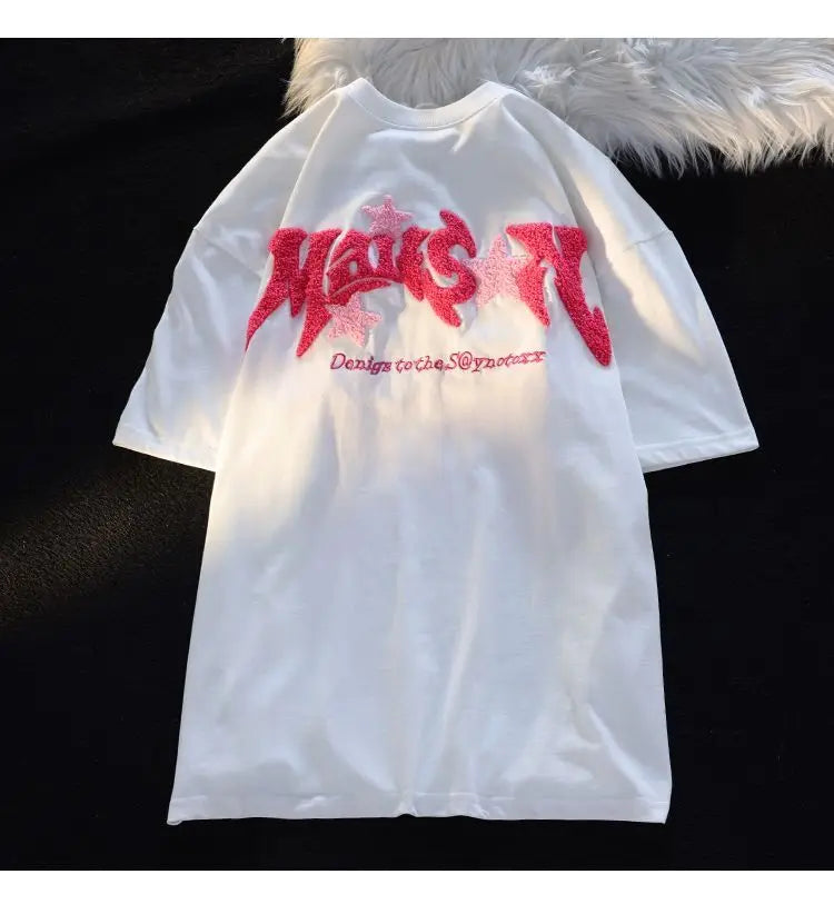 Vaporwave Aesthetic print tee – Cartoon 3D Letter Flocking Embroidery Hip Hop T Shirts Unise