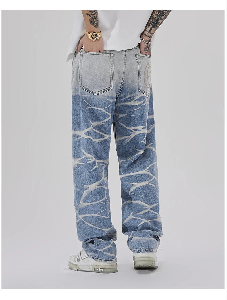 high street irregular tied dye biker jeans men denim straight jean pants 2023 motorcycle y2k trouser unisex hip hop casual pants unique jeans style 513