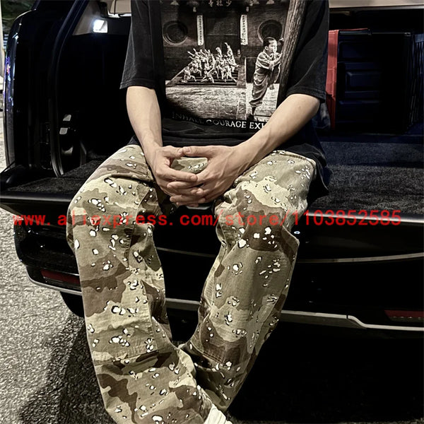 2024 new american vintage direct casual functional work pants heavy duty washed outdated logging pants desert camo high street minimalist street pants