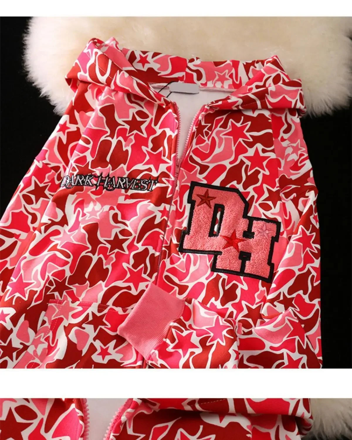 Harajuku Oversized Camouflage Demon Embroidery Hoodies Sweatshirt Goth