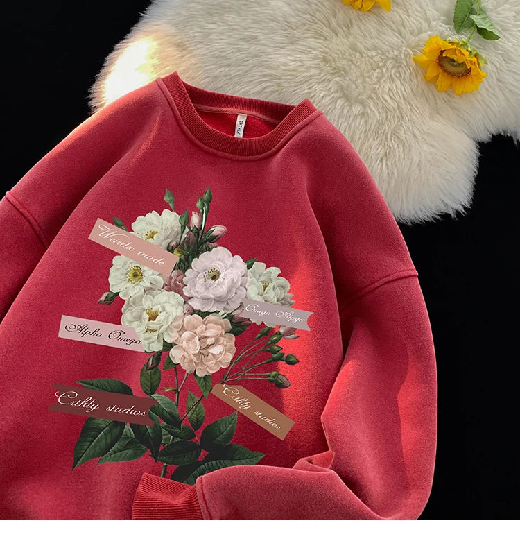 Vintage Floral Graphic Men Sweatshirt Spring Autumn Gothic Round Neck Pullover Hip Hop Streetwear Y2k Sweatshirts