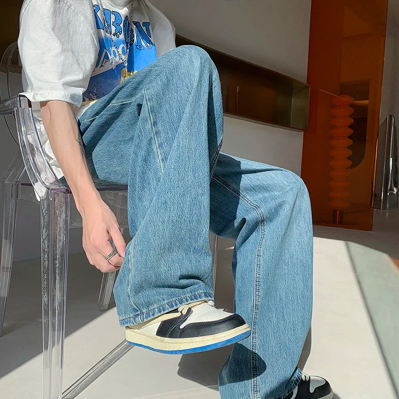 4 colors baggy jeans men fashion casual wide leg jeans men streetwear loose hip hop straight denim pants mens trousers m 2xl urban skinny jeans