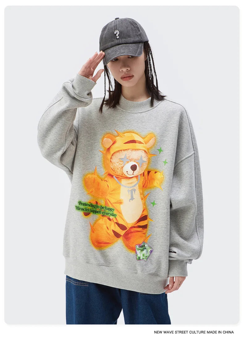 Gothic Oversized Tee – Rainbowtouches 2022 Mens Long Sleeve Vintage Reflection Bear – Edgy Streetwear for All Genders