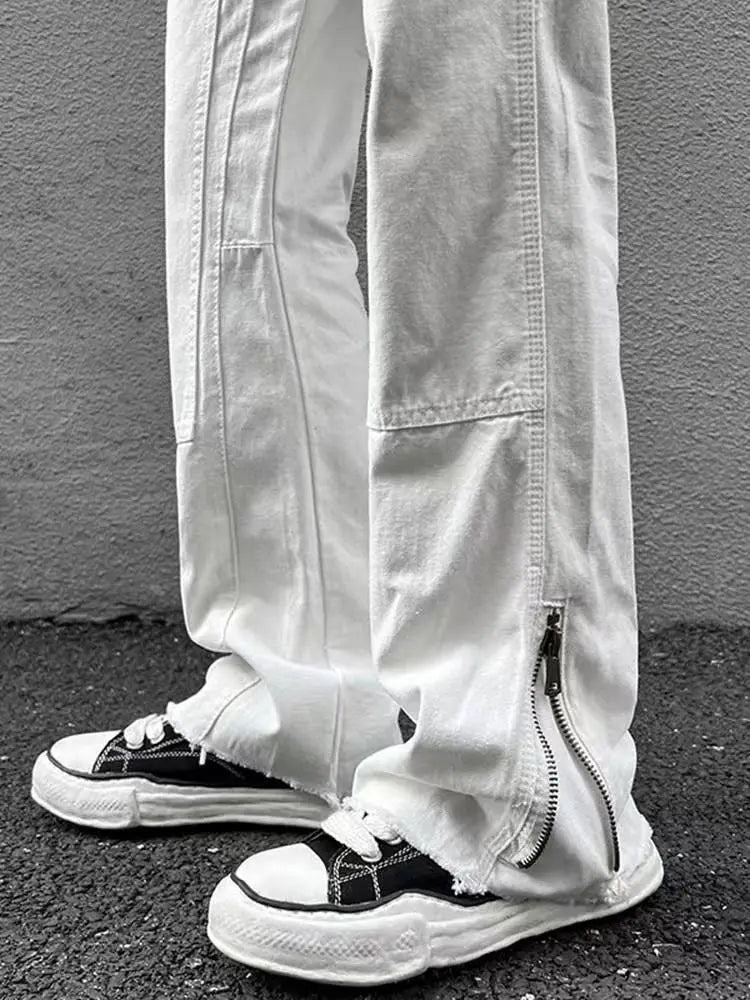 2023 autumn new light luxury fashion retro jeans men zipper straight loose jeans all match boutique clothing simple style ripped baggy denim