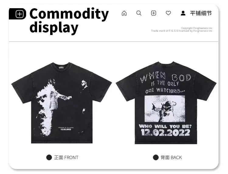 Hip-hop rap album featuring heroes and villains printed with short-sleeved shirts