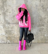 Harajuku Letter Printing Pink Hoodies Women Oversized Zip Up Hoodie St