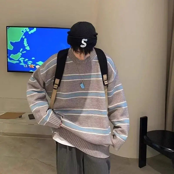 varsity knit sweater with retro streetwear styling for fall and winter outfits, ideal for men’s fashion and seasonal streetwe