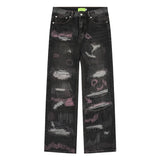harajuku irregular scratched ripped holes denim jeans men zipper jeans hip hop streetwear new casual straight joggers jean pants relaxed fit joggers