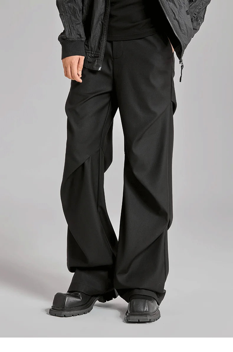 extended length edition wrinkle fashion men streetwear fashion hip hop vibe loose casual straight black suit pant trousers unique default style 1917
