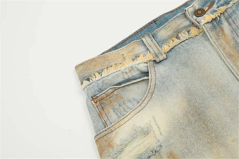 mens fashion ripped jeans blue straight baggy jeans trousers luxury loose casual distressed denim pants male unique jeans style 6054