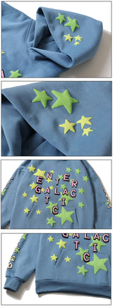 High Street Letter Foam Stars Print Mens And Womens Fleece Hoodie Retr