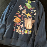 Retro Magic Cats Fun Graffiti Oversized Sweatshirt Women Girls Kawaii Clothes 2022 Autumn Winter Streetwear Long Sleeve Tops