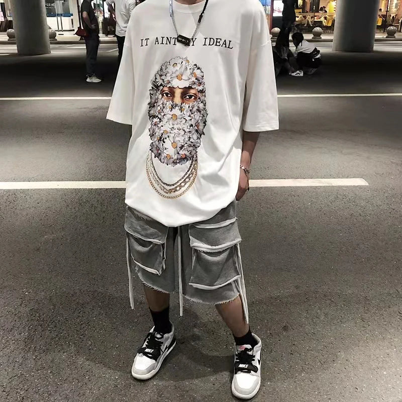 Letter Print Casual Short Sleeve Crew Neck Oversized Cotton Streetwear Loose Top Tees