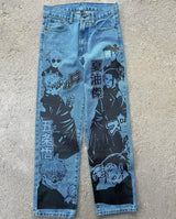 harajuku popular anime kokushibo print baggy jeans new style wide leg trouser y2k streetwear for men women high waist pants unique jeans style 4275