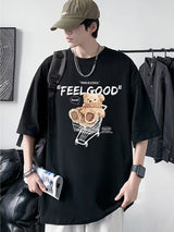 Anime Graphic tee – Funny Feel Good Bear Print Tops Man Casual Oversize T Shirt