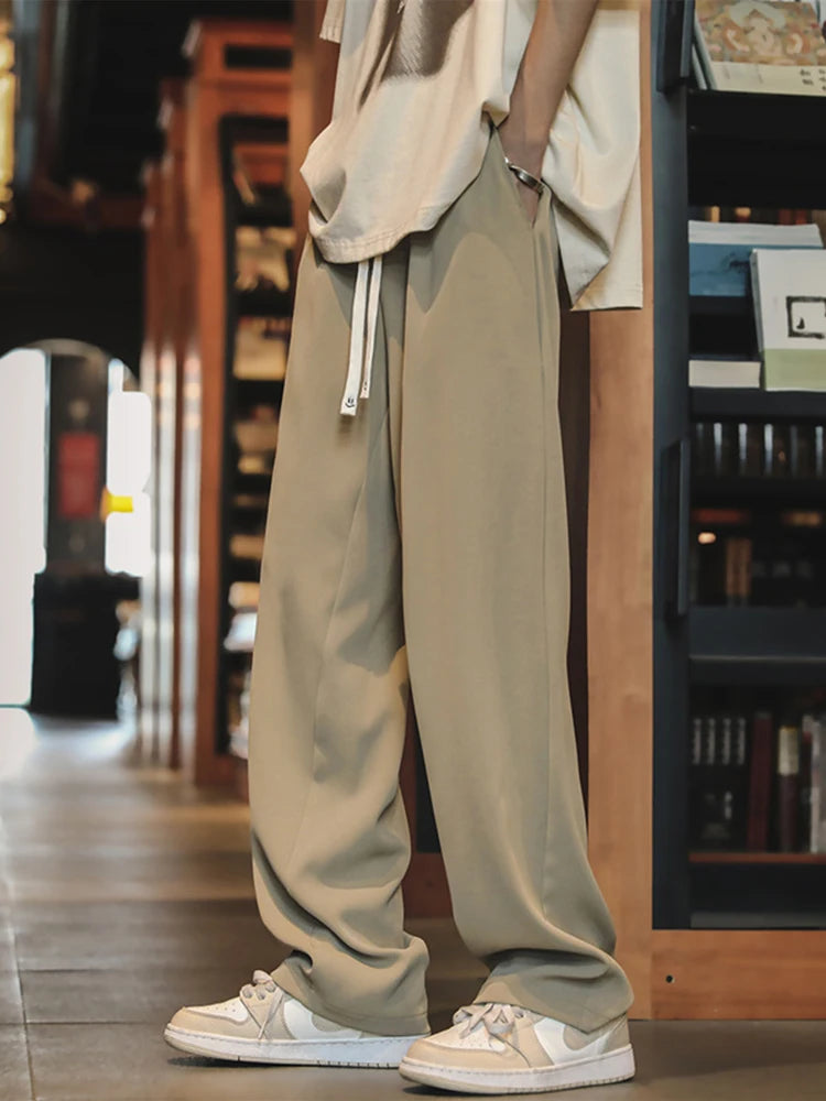 autumn mens sweatpants korean fashion sportswear drawstring wide leg straight track pants casual y2k streetwear baggy trousers unique joggers style 3310