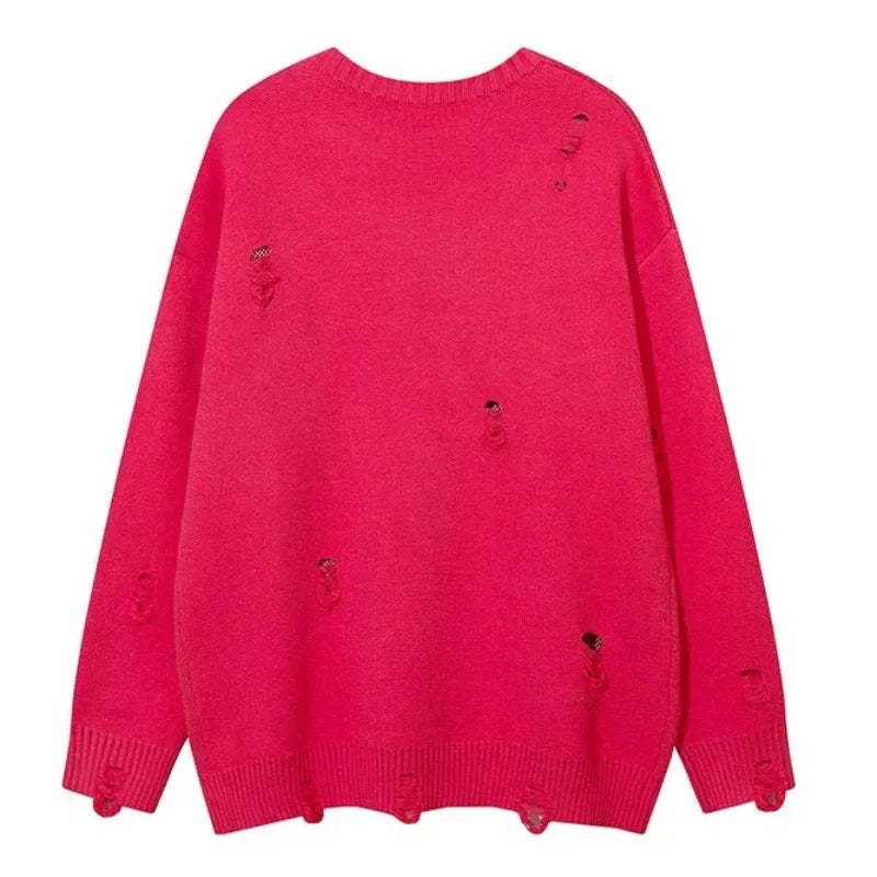 fashion butterfly knitted oversized sweater unisex o neck ripped holes knit pullover streetwear unisex loose sweaters clothing aesthetic street look hoodie, Y2K vintage urban hoodie, streetwear fashion hoodie