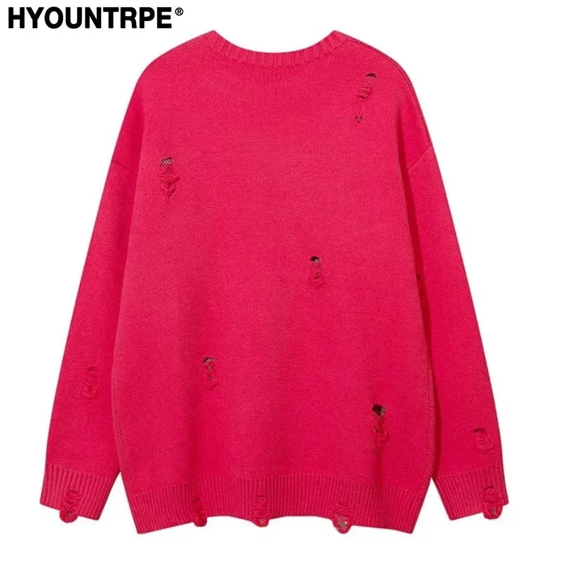 fashion butterfly knitted oversized sweater unisex o neck ripped holes knit pullover streetwear unisex loose sweaters clothing aesthetic street look hoodie, Y2K vintage urban hoodie, streetwear fashion hoodie