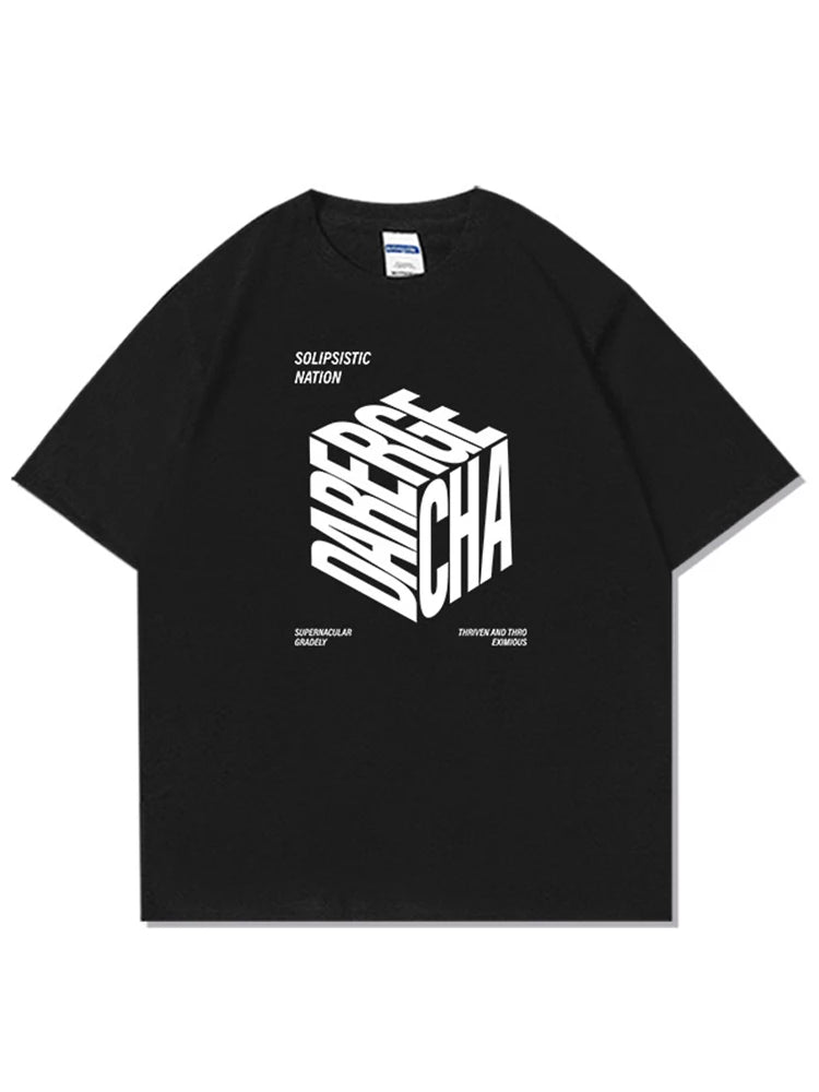 Cyberpunk Crying character – Summer High Street Cube Letter Printed T Shirt Men Casual Lo